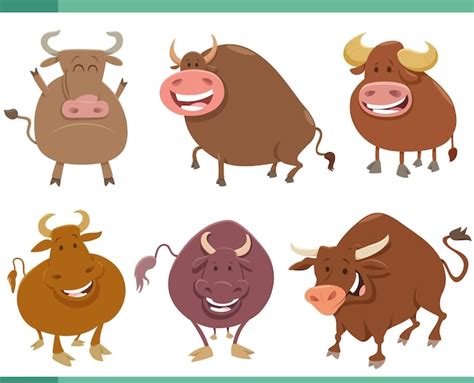 Premium Vector | Cartoon funny bulls farm animal characters set