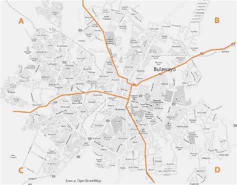 Map of urban Bulawayo, showing the four stratums upon which fieldwork... | Download Scientific ...