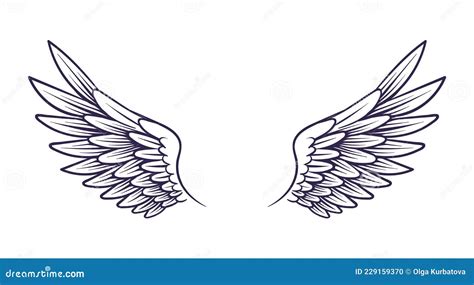 Drawn Wing. Angel Wings With Feathers, Elements For Logo, Label Or ...