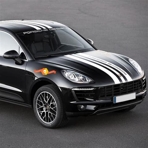 Porsche Design Macan Turbo Full Body Central Hood Roof Spoiler Rear Stripes Decal Sticker 2014 ...