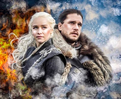 game of thrones poster featuring daener and jon starke, with fire in ...