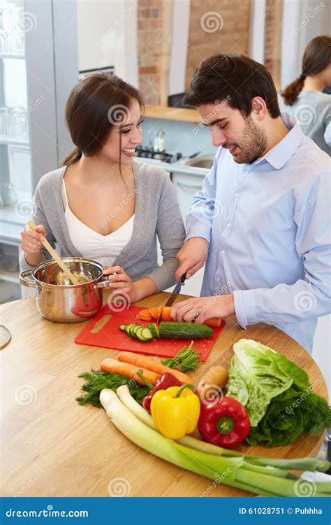 Couple Cooking Food in Kitchen. Healthy Lifestyle Stock Image - Image ...