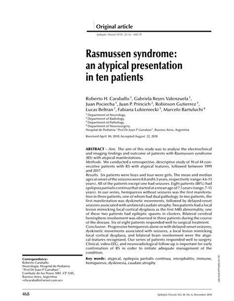 (PDF) Rasmussen syndrome: an atypical presentation in ten patients