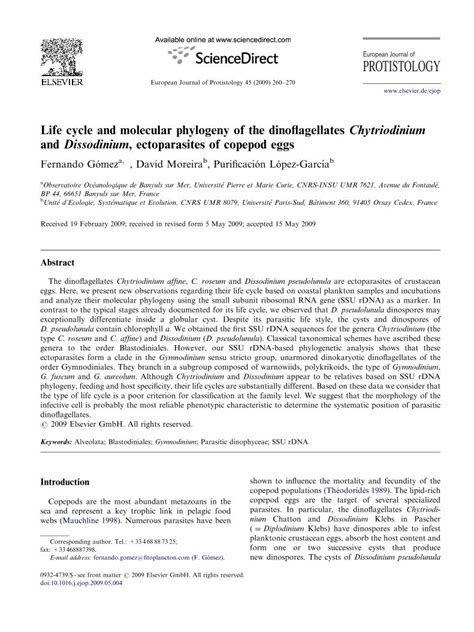 (PDF) Life cycle and molecular phylogeny of the dinoflagellates Chytriodinium and Dissodinium ...