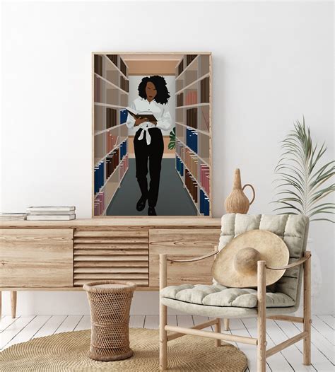 Black Girl Reading Art, Afro American Art, Book Lover Art, Abstract Female Print, Library Wall ...