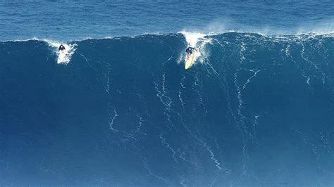 Mark Visser takes on Hawaii’s monster wave ‘Jaws’ during a freak swell that generated 15m waves ...