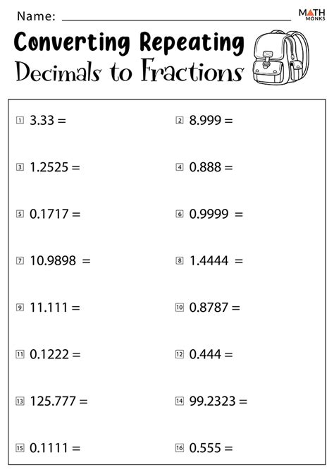 Converting Fractions To Decimals Worksheets With Answers