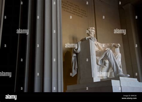 Inside famous Lincoln Monument building with statue of Lincoln in Washington DC USA Stock Photo ...