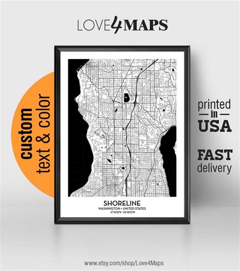 Shoreline Washington Map, Shoreline City Print, Shoreline Poster ...