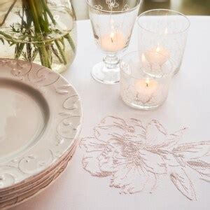 White Embroidered Tablecloth Beautiful Peony Embroidered Peonies Linen Texture Waterproof ...