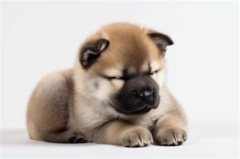 Premium AI Image | On a white background a sleeping American Akita ...