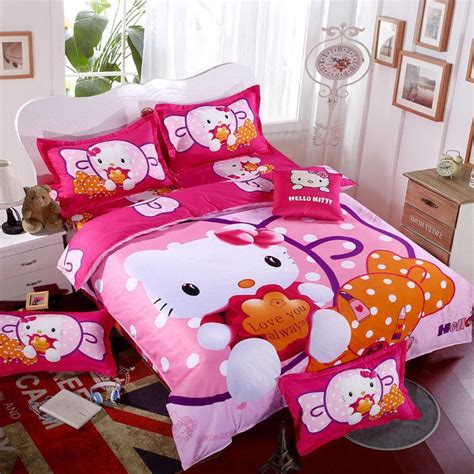 3D Hello Kitty Cartoon Pink Bow Polka Dot Duvet Cover Bedsheet ...