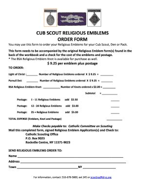 Fillable Online ccos-drvc CUB SCOUT RELIGIOUS EMBLEMS ORDER FORM - ccos-drvc Fax Email Print ...