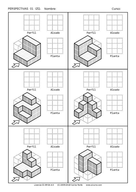 Ejercicios de Vistas y perspectivas. Alzado izquierdo. Piezas simples. | Drawing exercises ...