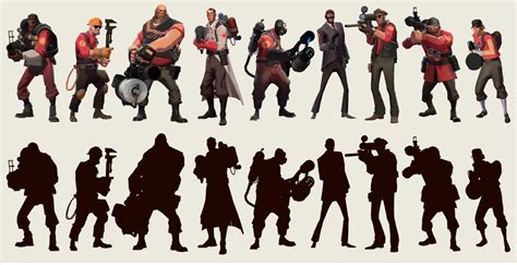 TF2 Silhouettes | Character design, Silhouette sketch, Concept art characters