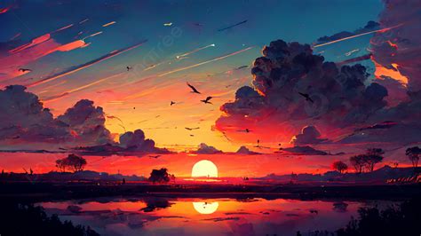 空夕日夕日イラスト背景イラスト, 空, 大空, 天空背景壁紙画像素材無料ダウンロード - Pngtree