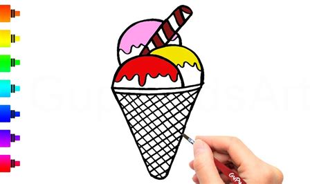 How to Draw an Ice Cream Cone for kids - Coloring and Drawing - YouTube