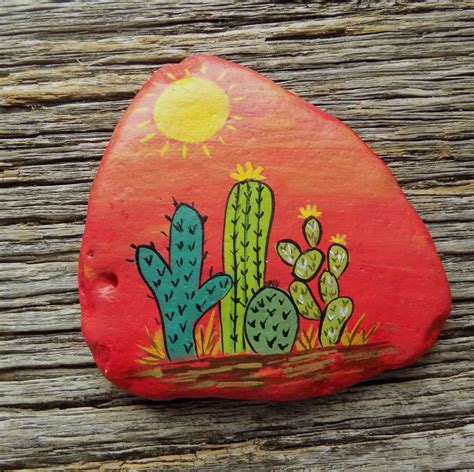 Prickly Cactus Painted Rock,Decorative Accent Stone, Paperweight by ...