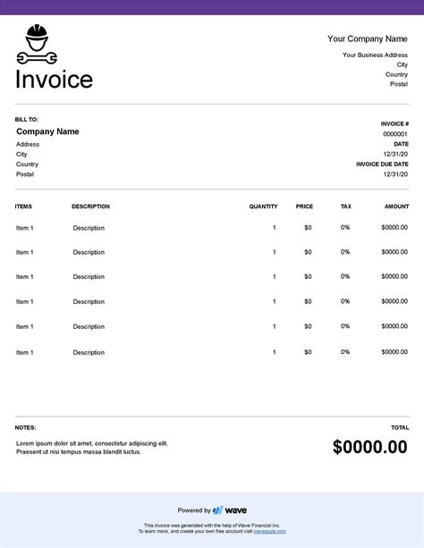 Contract Labor Invoice Template - Wave Financial