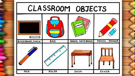 Easy Classroom Objects Drawing | Objects in the Classroom Drawing ...