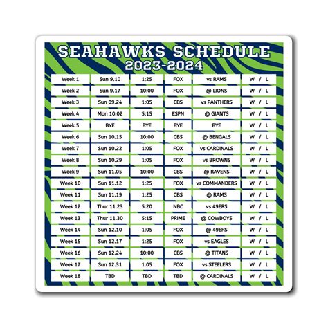 2023 2024 Seattle Seahawks Schedule Magnet 6 X 6 Inches Nfl - Etsy