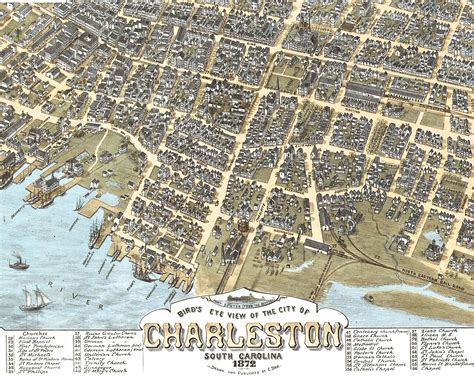 Charleston, South Carolina in 1872 - Bird's Eye View, Map, Aerial, Panorama, Vintage, Antique ...