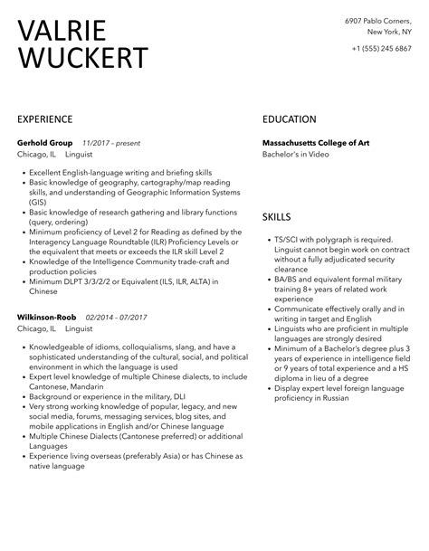 Linguist Resume Samples | Velvet Jobs