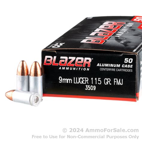 50rds of Discount 115gr FMJ 9mm Ammo For Sale by Blazer