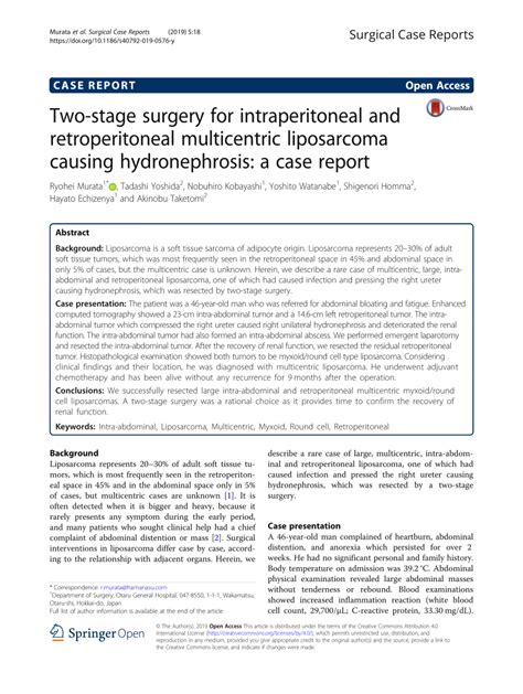 (PDF) Two-stage surgery for intraperitoneal and retroperitoneal multicentric liposarcoma causing ...