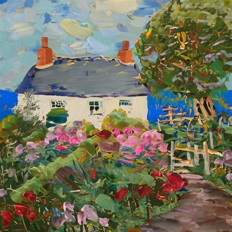 Seaside Garden Cottage Oil Painting Free Stock Photo - Public Domain Pictures