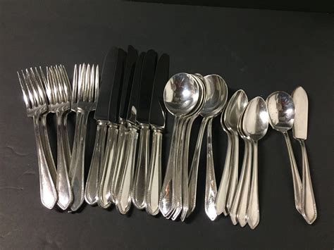 Flatware Set, Wm Rogers & Son, 1938 Gorgic Pattern, Art Deco 25 Piece Silverware Set, Silver ...