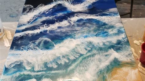 Ink Abstract Epoxy Painting Resin Painting Epoxy resin wall art Round Canvas Blue Sea Ocean ...