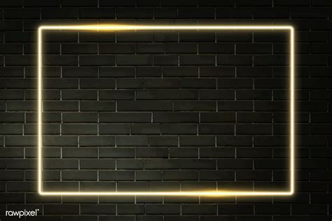 Rectangle yellow neon frame on a black brick wall vector | premium image by rawpixel.com ...