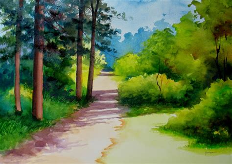 Simple Landscape Watercolor at PaintingValley.com | Explore collection ...