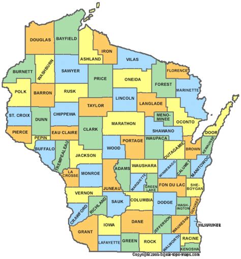 Wisconsin Counties Map - Wisconsin • mappery