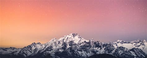 1200x480 4K Starry Sky Above Snow Covered Mountains 1200x480 Resolution ...