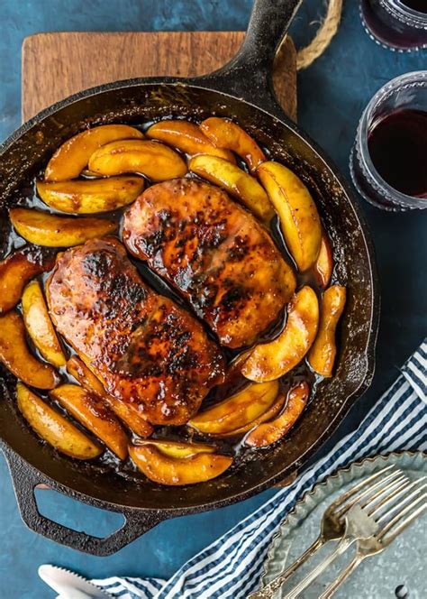 One Pan Skillet Pork Chops with Apples - Made with Apple Butter