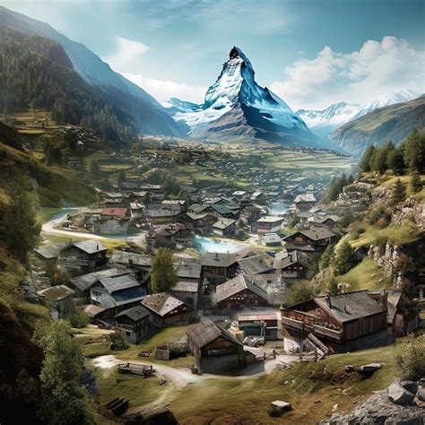 Premium AI Image | a mountain village is shown with the matterhorn peak in switzerland