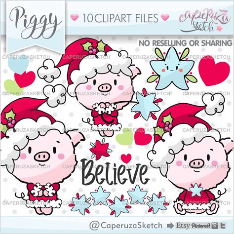 Christmas Pig Clipart, Pig Clipart, COMMERCIAL USE, Christmas Clip Art ...