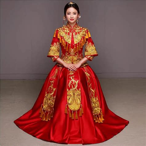 Red Bride Wedding Dress Traditional Ancient Qipao Clothing Female ...