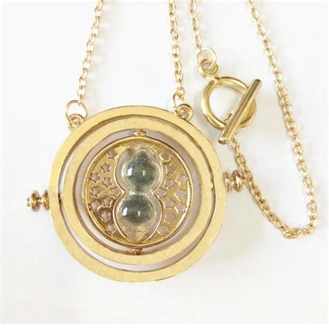 Harry Potter Time Turner Necklace Hermione Granger Rotating Spins Gold Hourglass