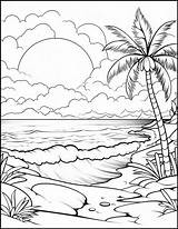 Tranquil Beach Sunset Coloring Pages Printable Ocean And Sunset Scenes  sketch template