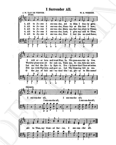 I Surrender All Hymn Lyrics Sheet Music Art Hymn Art Hymnal Sheet Home ...