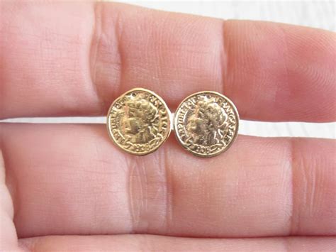 Gold Studs Gold Coin Earrings Gold Earrings Tiny by baronykajd