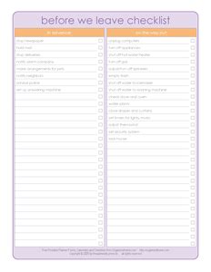 Before We Leave Checklist | Organized Home | Household notebook, Home binder, Home management binder