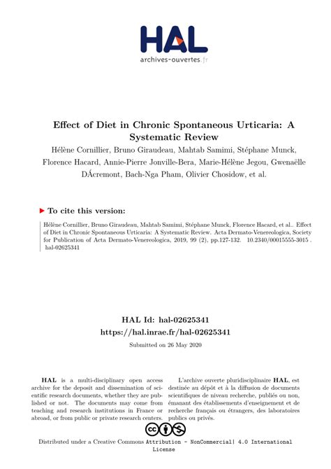 (PDF) Effect of Diet in Chronic Spontaneous Urticaria: A Systematic Review