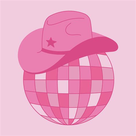 Vector pink disco ball with cowboy hat. Cowgirl illustration, disco ...