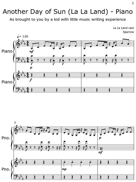 Another Day of Sun (La La Land) - Piano - Sheet music for Piano