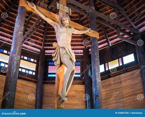 Jesus On Cross In The Wooden Church Stock Photo - Image: 50884780