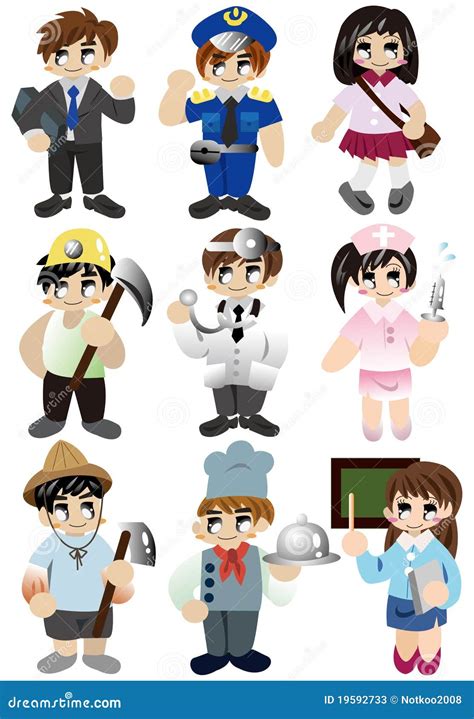 Cartoon People Work Icon Set Stock Vector - Illustration of chef, play: 19592733